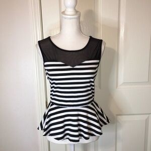 NWOT Rolla Coster Striped Peplum Top Sheer Neckline